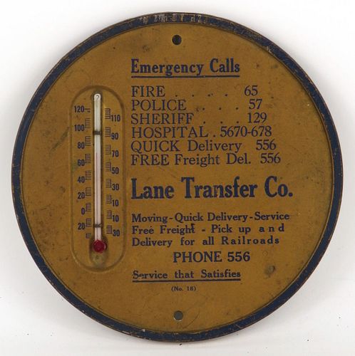 1920 Lane Transfer Co. Thermometer Huntsville Alabama , 