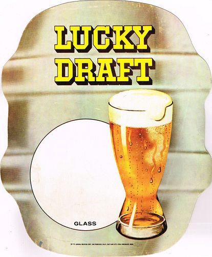 1969 Lucky Draft Beer Tacker Sign San Francisco, California