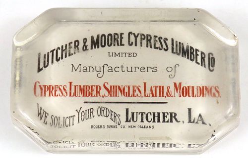 1910 Lutcher & Moore Cypress Lumber Co. Glass Paperweight Louisiana , 