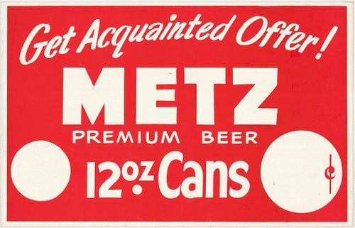1953 Metz Premium Beer Cardboard Sign Omaha, Nebraska