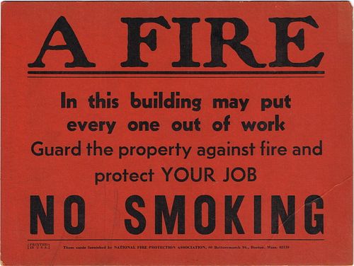 1965 National Fire Protection Association No Smoking Sign , 