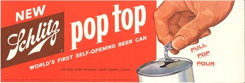 1964 Schlitz Beer "Pop Top" Paper Sign Milwaukee, Wisconsin