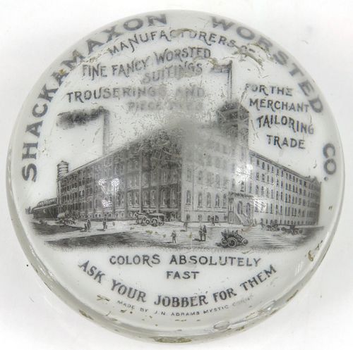 1910 Shackamaxon Worsted Co. Glass Paperweight Philadelphia Pennsylvania , 