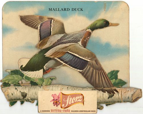 1958 Storz Beer Mallard Duck Cardboard Wall Sign Omaha, Nebraska