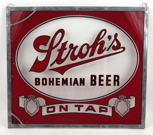 1940 Stroh's Bohemian Beer Glass Sign Detroit, Michigan