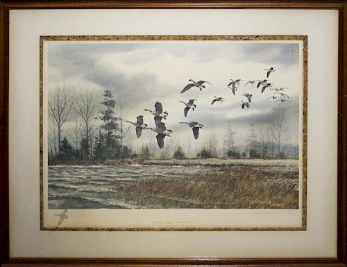 22"x16" print "Afternoon Squall-Canadian Geese" by David Hagerbauner 28/450. 32"x28" overall.