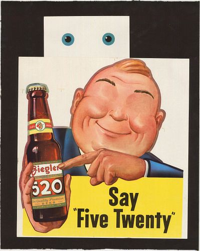 1945 Ziegler 520 Beer Artist Mockup? Paper Sign Beaver Dam, Wisconsin