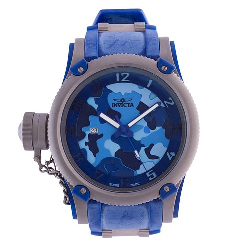 Reloj Invicta Tsunami Warrior. Movimiento de cuarzo. Caja circular en acero de 50 mm. Carátula color azul con índices de númer...