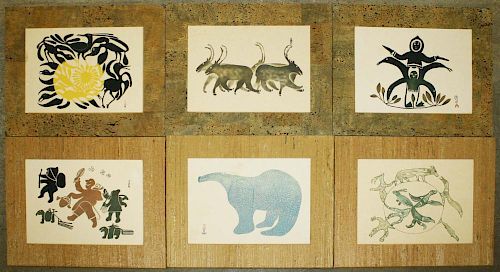 set of 6 Cape Dorset Inuit Mid-Century framed prints incl Pitseolak Ashoona (1904-1983) “Joys of Sum