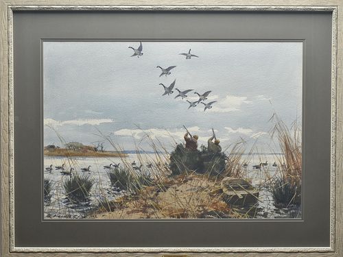 Aiden Lassell Ripley (1896-1969), "Geese at Currituck" watercolor.