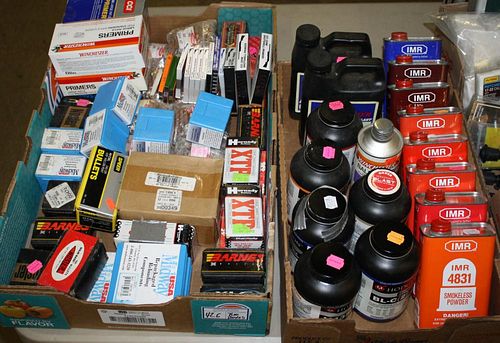 Huge lot of Reloading supplies- Bullets (in a variety of calibers), Powder (17 mostly full cans) and