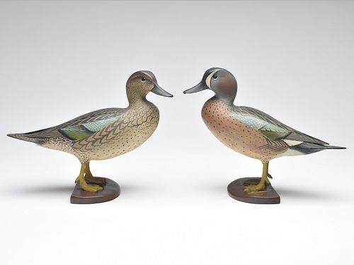 Pair of standing bluewing teal, Ward Brothers, Crisfield, Maryland.