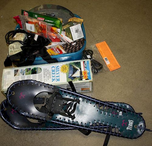 Lot of Camping and outdoor gear, including Tubbs snow shoes, Kelty Silver creek tent, Camp stoves, w