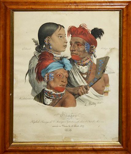 Ca 1850 Boilly “Osages” h/c print, damage & losses