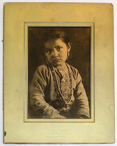 4½"x6½" gold orotone Carl Moon (Karl Moon 1879-1948) photo of young (Nah-Dez-Pah) Navajo girl. Stamp