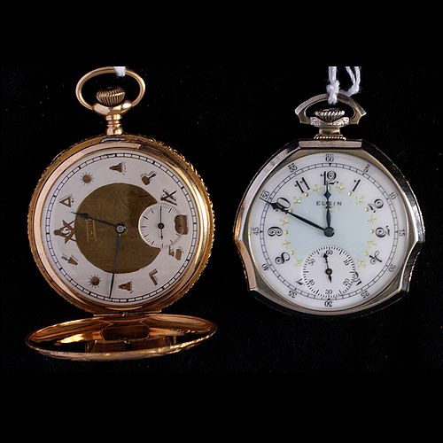 2 - Elgin 14k Men's Pocketwatches( One has Masonic dial)