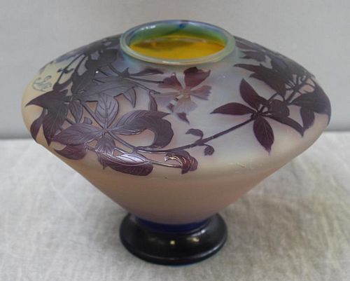 GALLE, French Carved Art Glass Cameo Vase.