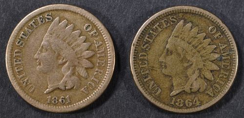 1861 & 1864 CN INDIAN HEAD CENTS VG/F