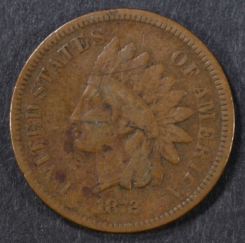 1872 INDIAN HEAD CENT FINE, SCRATCHED