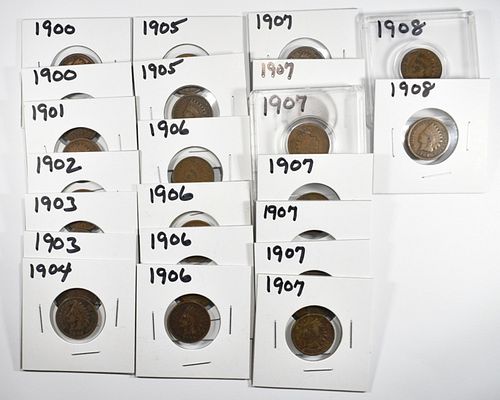 22 INDIAN CENTS 1900-1908 ALL CIRC