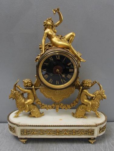 Gilded Bronze & Marble Figural Clock.