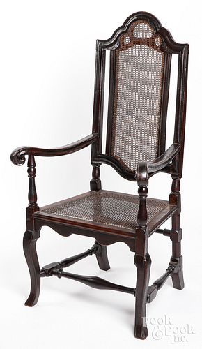 Queen Anne mahogany cane back armchair, ca. 1730