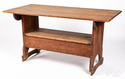 Large Pennsylvania pine bench table, 19th c.