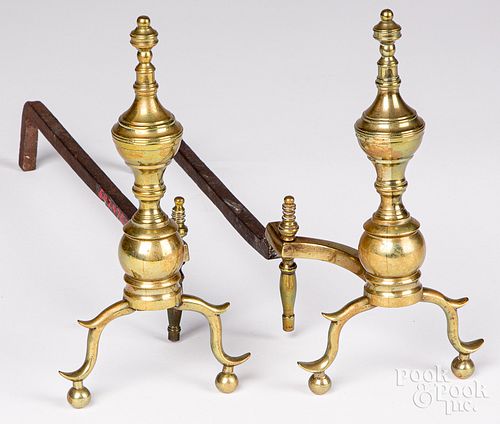 Pair of miniature Federal brass andirons, 19th c.