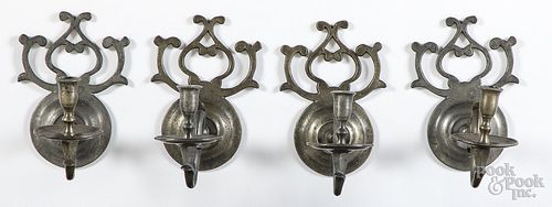 Set of four pewter sconces, 19th c.