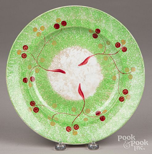 Green spatter berry plate