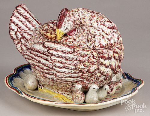 Faience chicken and chicks tureen, 19th c.