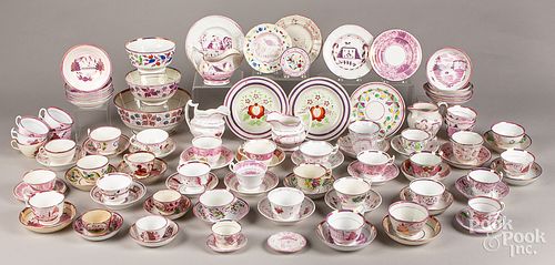 Extensive group of pink lustre teawares