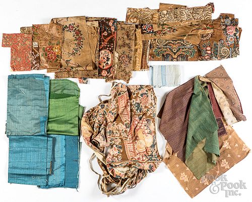 Group of textile fragments, mostly chintz