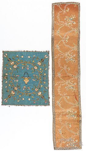 Two embroidered silk panels, 19th c.
