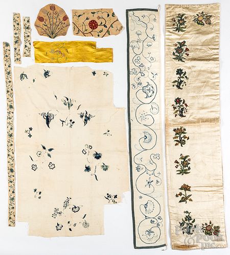 Group of embroidered panels and fragments