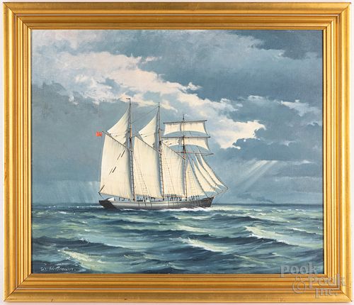 Oil on artist board portrait of a sail ship