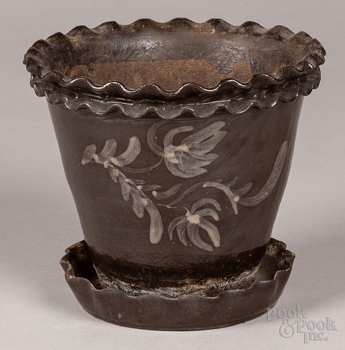 Albany slip stoneware flowerpot, 19th c.