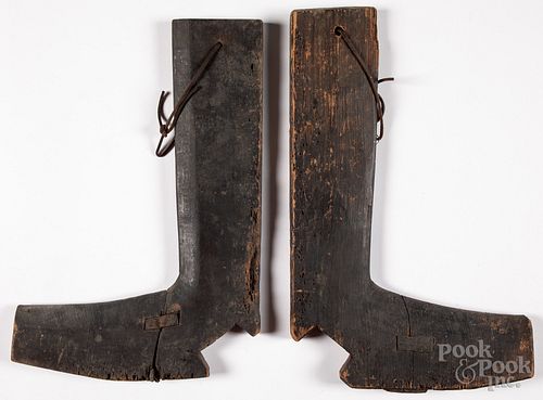 Pair of primitive wood boot forms, ca. 1800