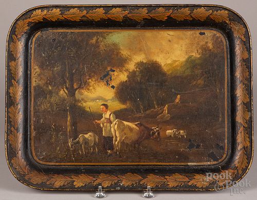 Painted tole serving tray, 19th c.
