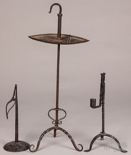 Two wrought iron rush lights, early 19th c.