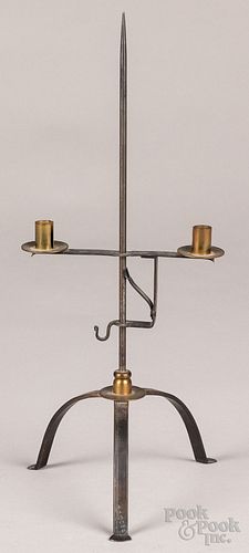 Diminutive wrought iron and brass candleholder