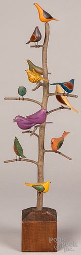 John Carlton carved and painted bird tree