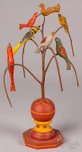 Jonathan Bastian carved and painted bird tree