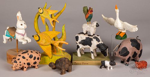 Group of contemporary carved and painted animals