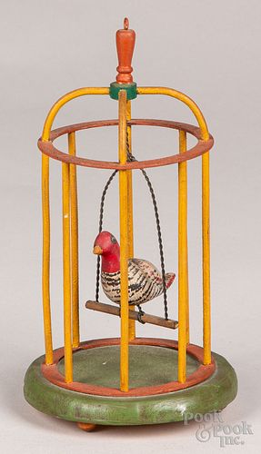 Walter Gottshall carved and painted caged parrot