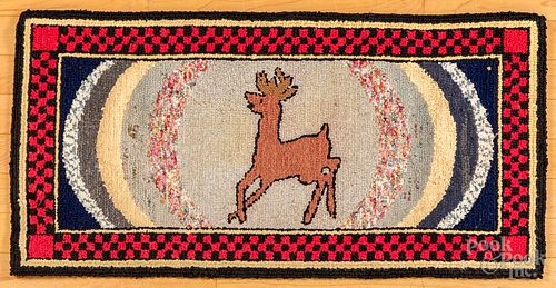 Stag hooked rug, early 20th c.