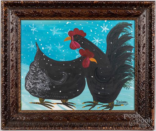 Barbara Strawser watercolor gouache of chickens
