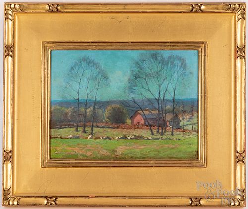 Oil on wood panel impressionist landscape