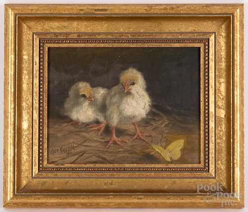 Clara Maxfield Arnold oil on canvas of two chicks