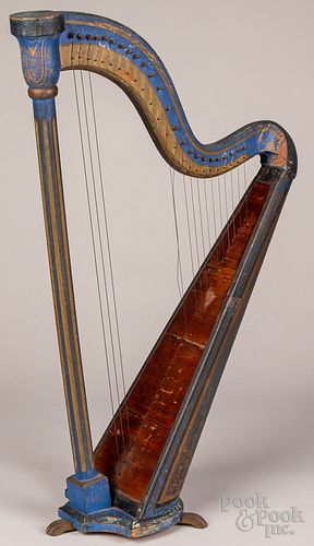 Painted tin and wood table harp